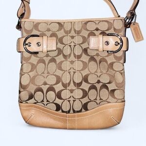 Coach Beige and Brown Signature Shoulder Bag